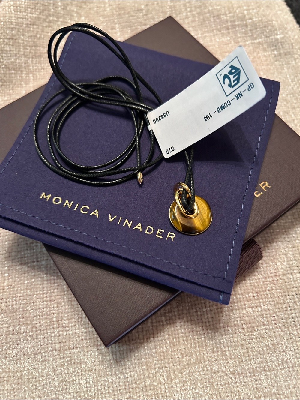 Monica Vinader x Kate Young Gemstone Pendant on cord, NWT, vermeil